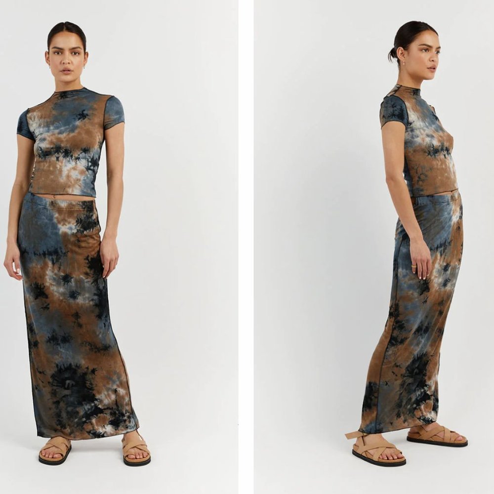 DISSH MILLEN BLUE TIE DYE MIDI SKIRT